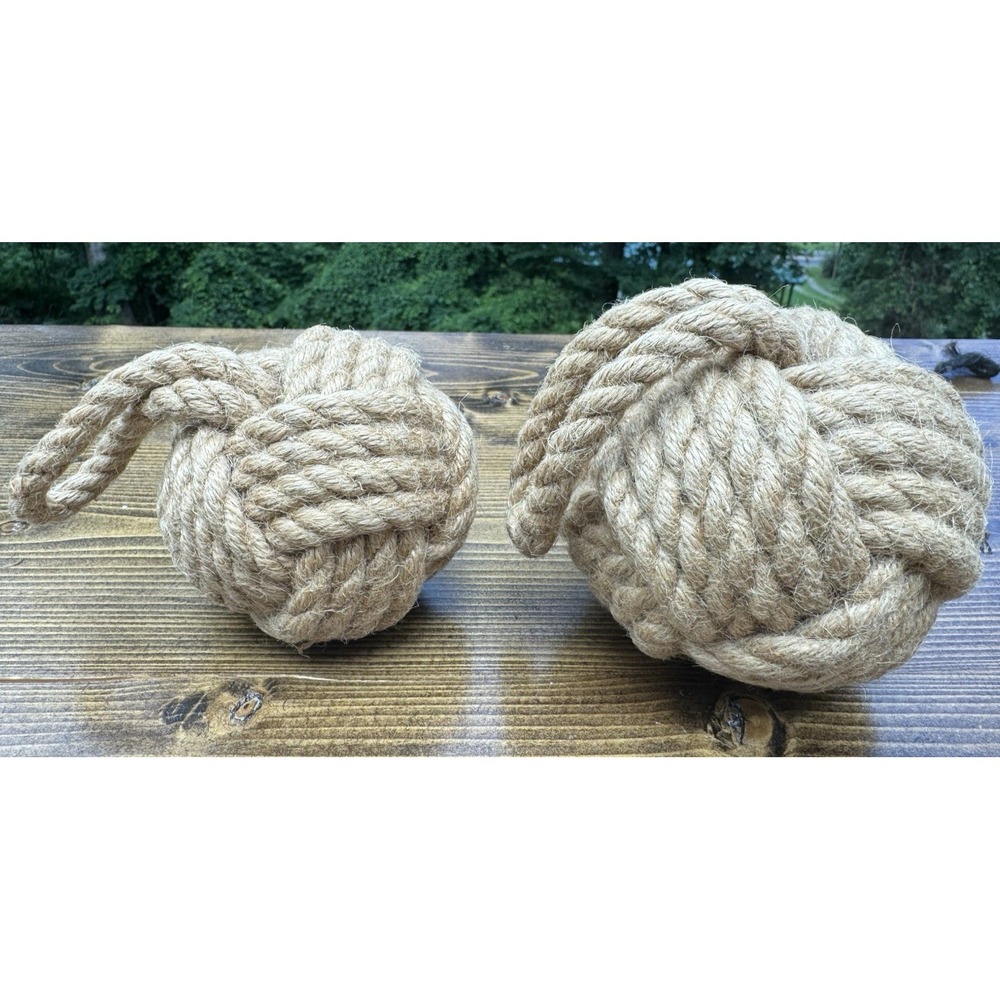 Monkey Fist Rope Knots Pair Nautical Maritime Coastal Fishing Float Decor